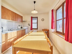 Fridge, microwave, toaster, high chair