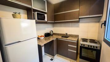 Fridge, microwave, oven, electric kettle