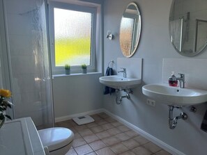 Douche, séchoir à cheveux, papier de toilette
