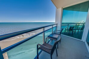 A balcony with a view of the beach and ocean. - New  HIGH 18th FLOOR, One of the Best Views in MB (Myrtle Beach)