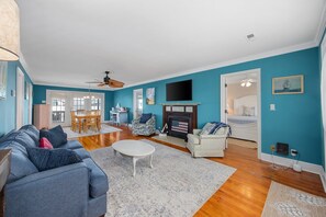 TV, fireplace - Channel Views & Sunsets in Cherry Grove Beach! (North Myrtle Beach)