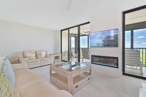 TV, fireplace