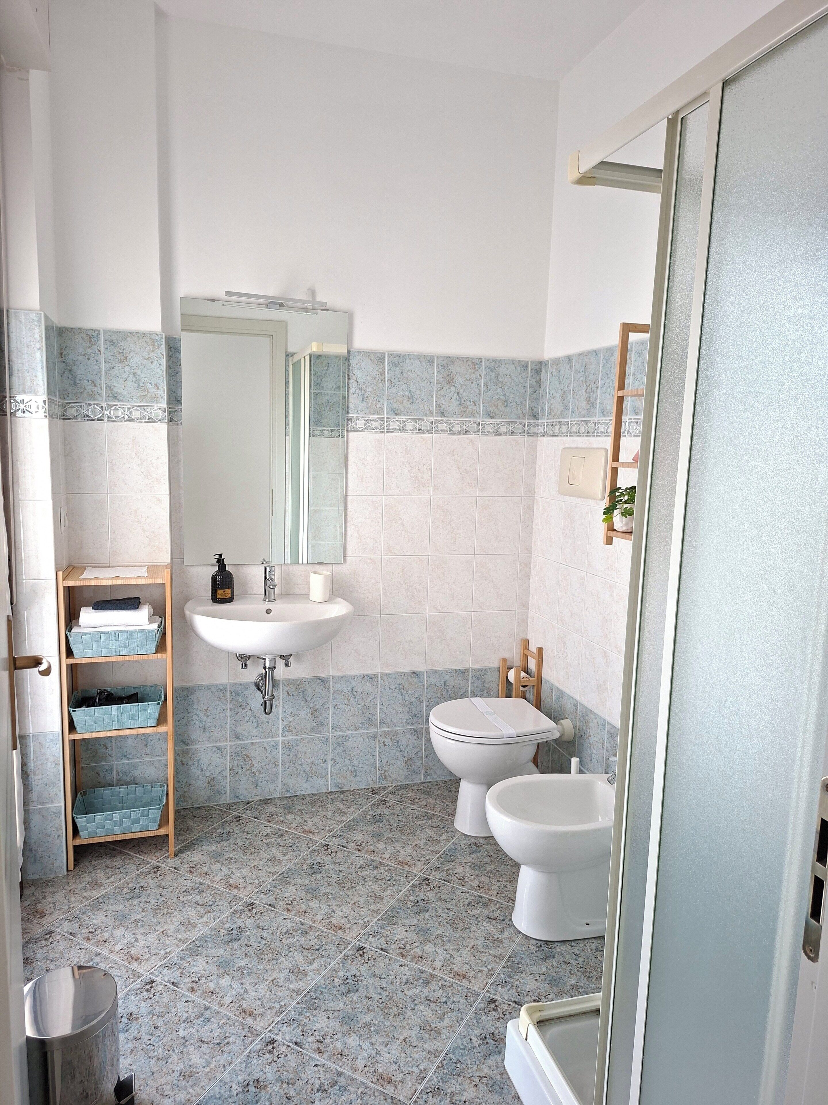 Regadera, secadora de cabello, bidet, toallas 