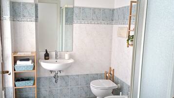 Regadera, secadora de cabello, bidet, toallas
