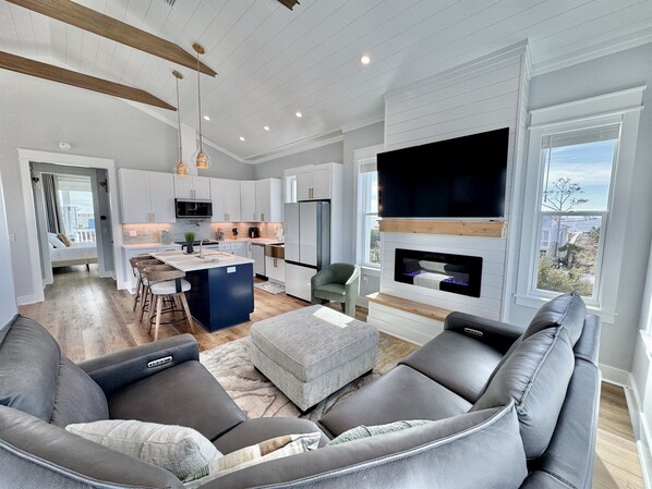 Smart TV, fireplace, video games, offices