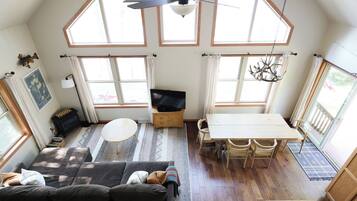 Smart TV, fireplace, video games, DVD player
