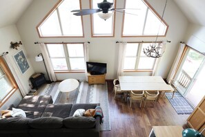 Smart TV, fireplace, video games, DVD player