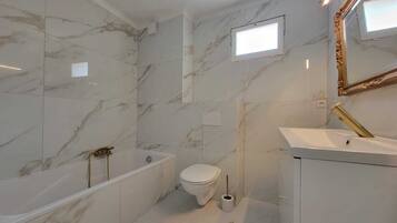 Sèche-cheveux, serviettes fournies, savon, papier toilette