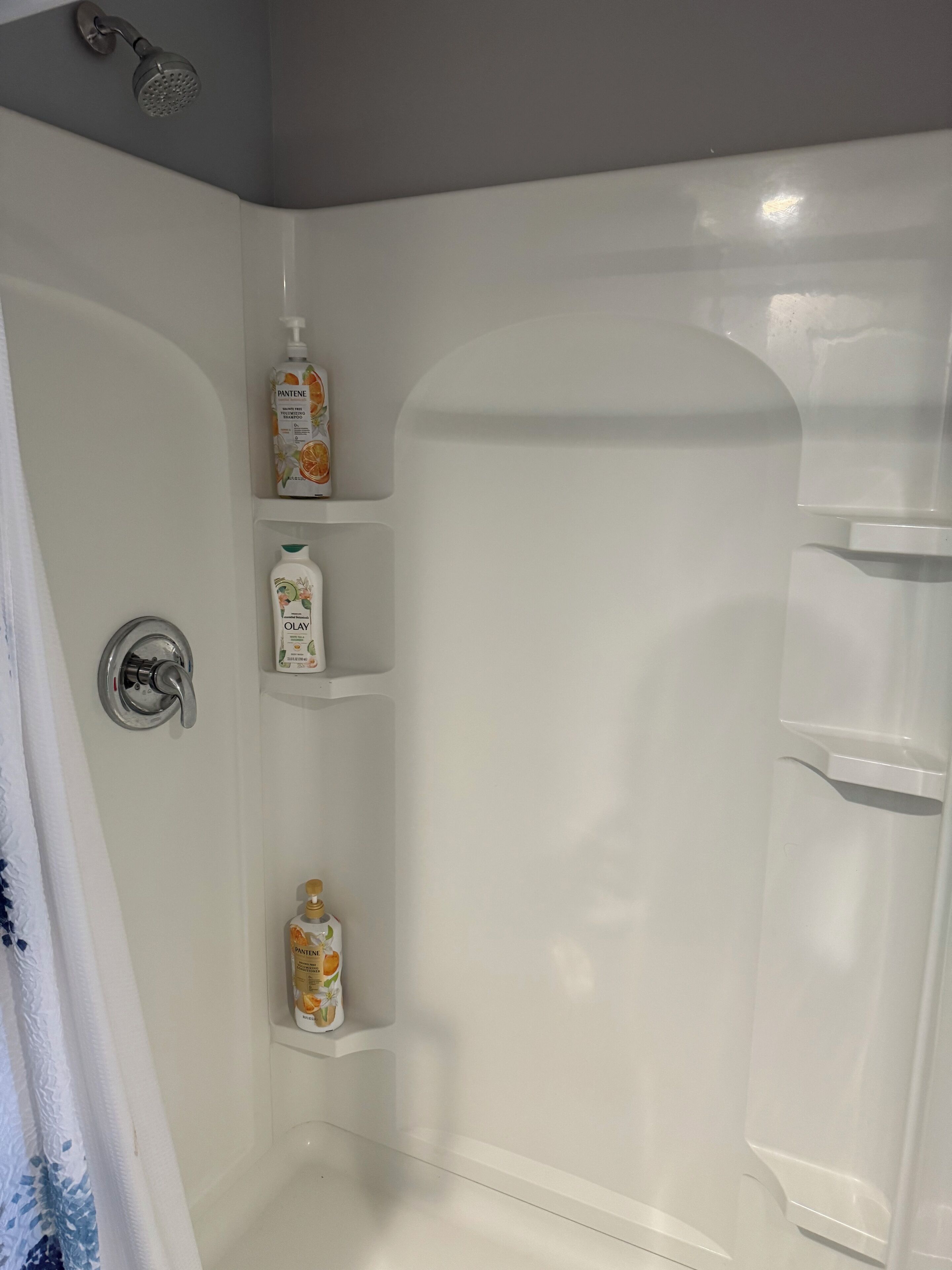 Shower, towels, soap, shampoo