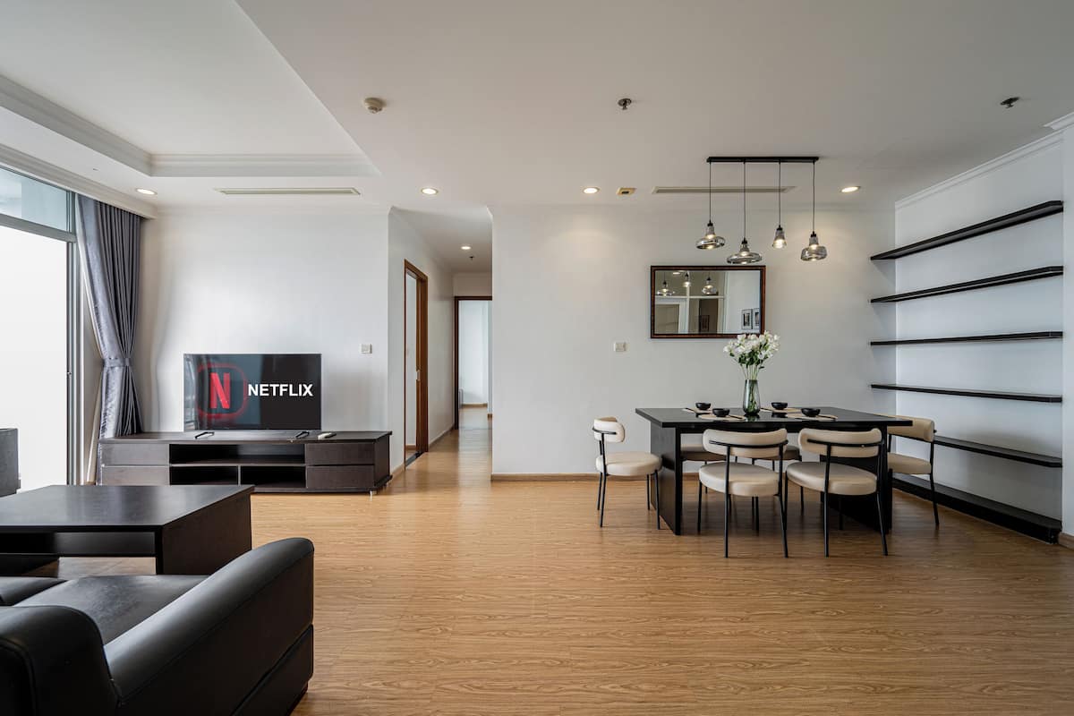 Deluxe Apartment, 3 Bedrooms, Balcony, City View | Living area | LCD TV