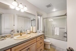 Shower, hair dryer, towels, soap - Custom estate with 6 bedrooms, 4+baths, private beach in enchanting Coupeville. (Coupeville)