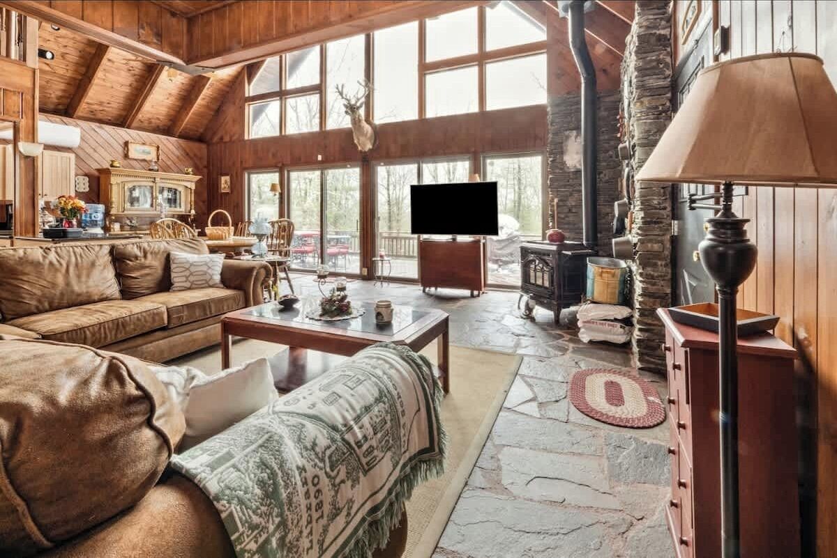 TV connectée, cheminée, livres, imprimantes