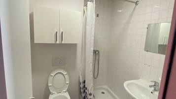 Shower, towels, toilet paper