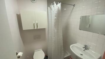 Shower, towels, toilet paper