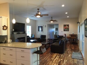 Smart TV, DVD player, books, music library