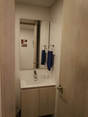 Apartamento estándar, no fumadores, vistas a la ciudad | Baño | Ducha, toallas, champú y papel higiénico
