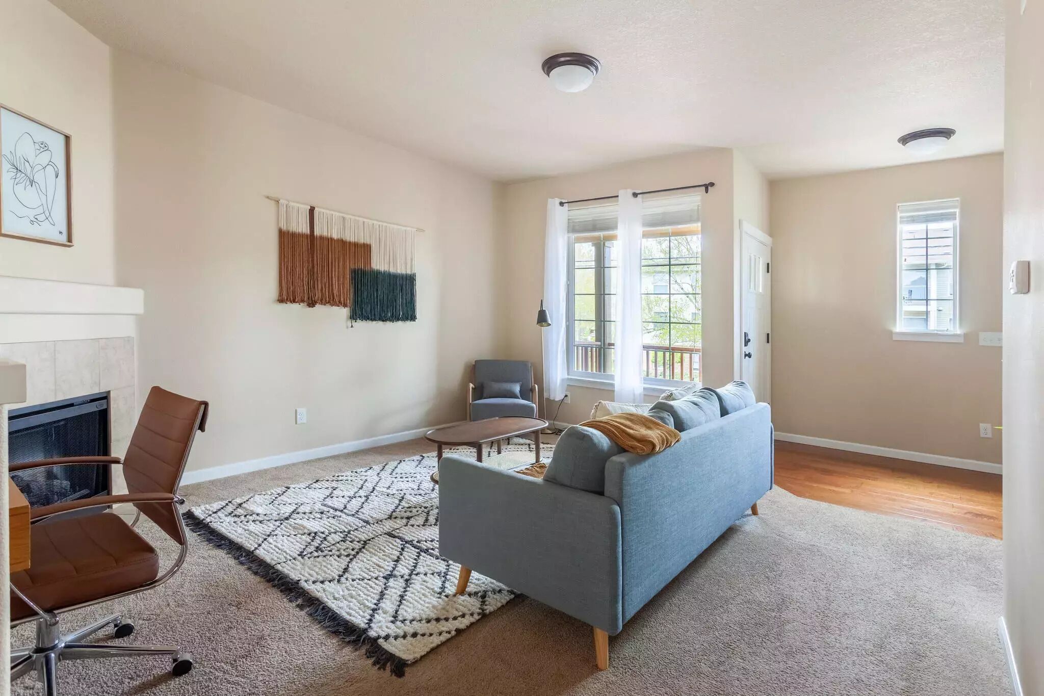 Smart TV, chimenea y libros 