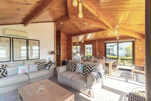 Televisión, chimenea y libros