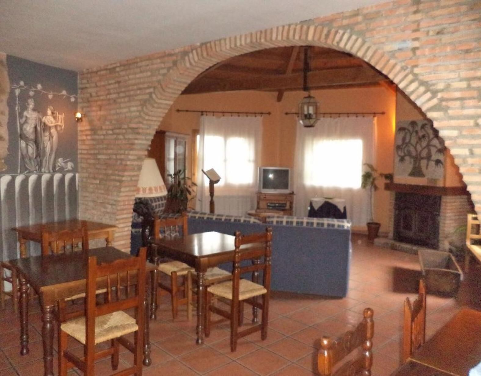 Televisión, chimenea y reproductor de DVD 