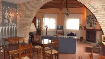 Televisión, chimenea y reproductor de DVD