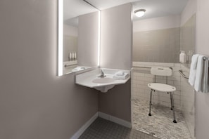 Room, 2 Double Beds, Mobility Accessible, Non Smoking (Roll-in Shower) | Accessible bathroom