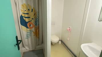 Shower, towels, toilet paper
