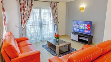 Appartement Duplex Supérieur, balcon, vue ville | Coin séjour