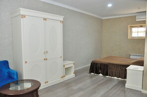 1 bedroom, desk, laptop workspace, iron/ironing board