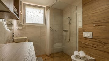 Family Apartment, Multiple Bedrooms (Natura Kolpa Family Apartment) | Bathroom | Shower, hair dryer, towels, soap