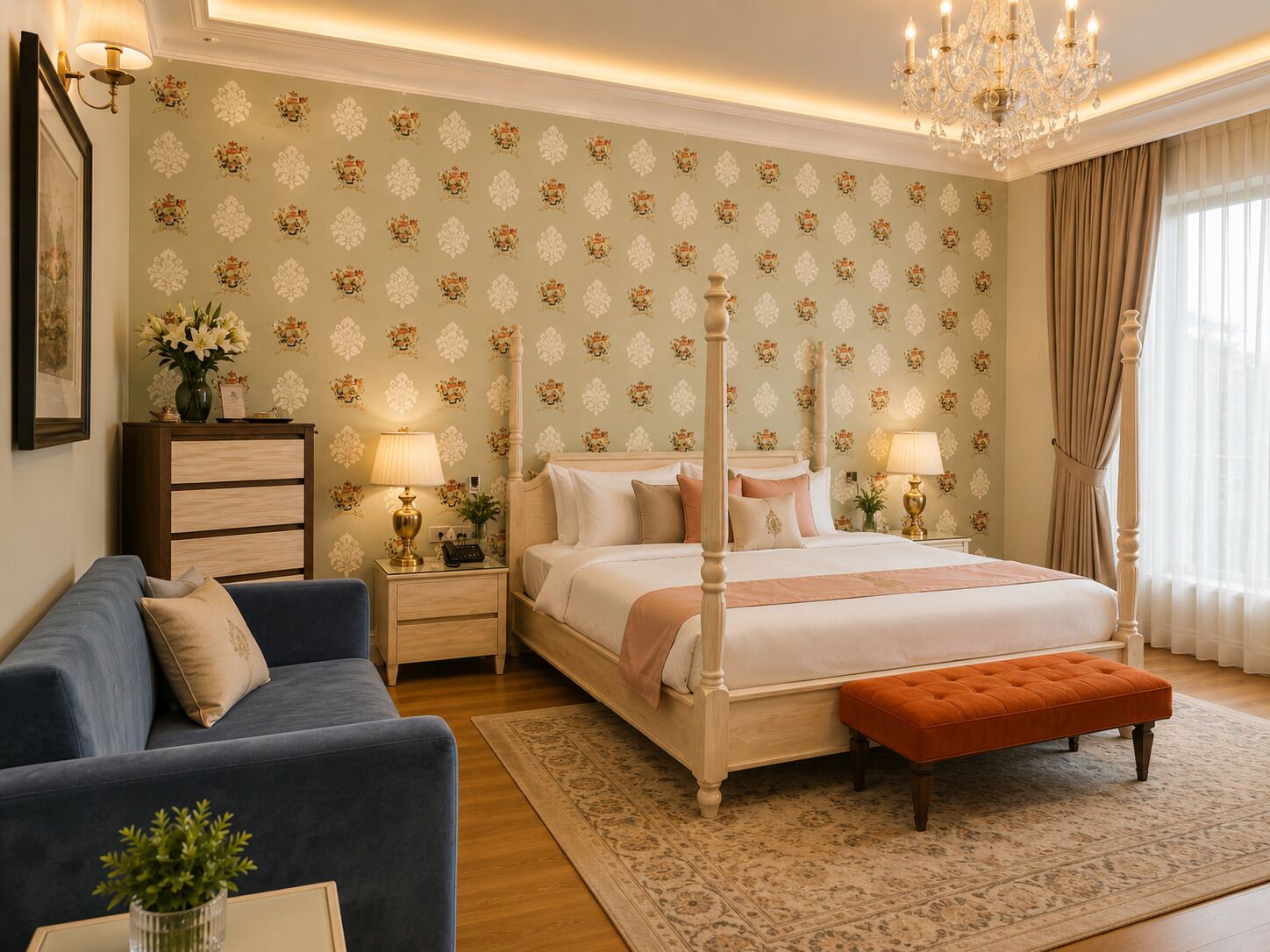 Suite luxueuse, vue sur le jardin | Literie de qualité, décor unique, ameublement unique, bureau
