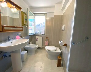 Sèche-cheveux, bidet, serviettes fournies, savon