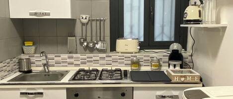 Fridge, oven, stovetop, electric kettle