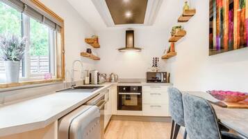 Fridge, microwave, oven, dishwasher