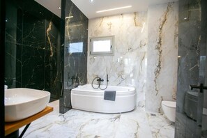 Douche, séchoir à cheveux, serviettes fournies, savon