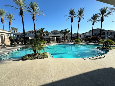 Outdoor pool, a heated pool. 3-bedroom condo in beautiful Scottsdale with AC, WiFi, fitness room