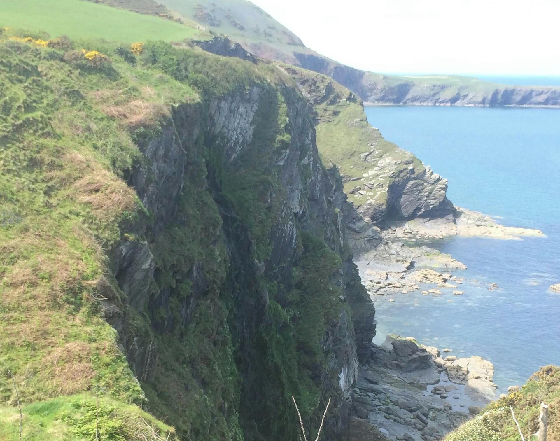 Une falaise côtière avec un rivage rocheux et une vue sur la mer.