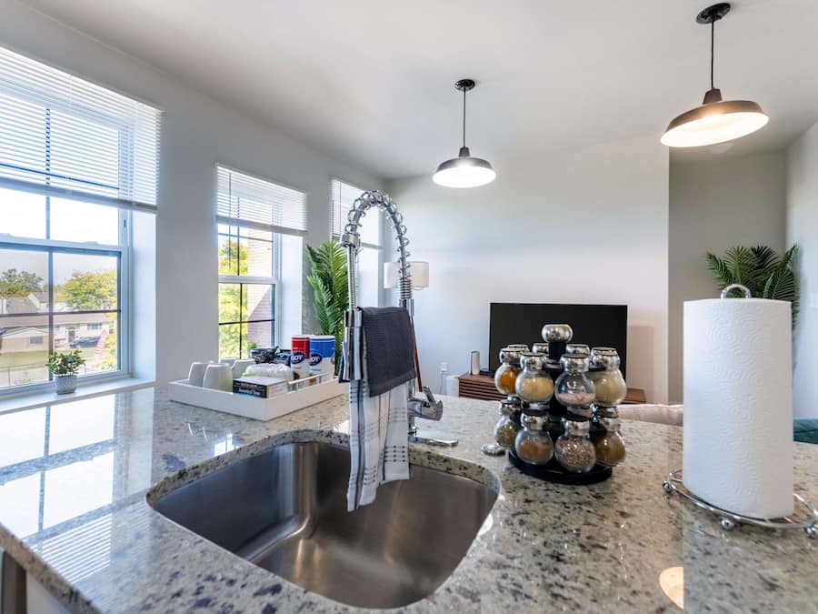 Comfort Apartment | Private kitchen | Full-size fridge, microwave, oven, stovetop