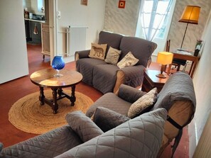 Télévision, cheminée, livres