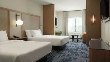 Hypo-allergenic bedding, desk, laptop workspace, iron/ironing board