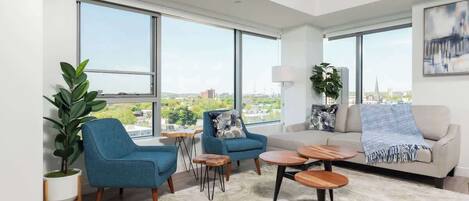 Televisie, een open haard en boeken