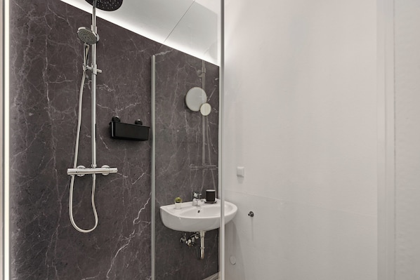Hair dryer, towels, toilet paper
