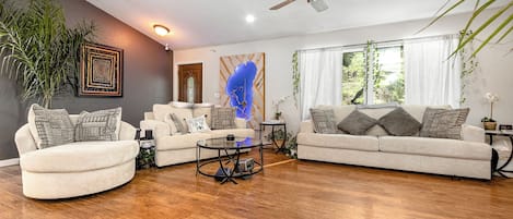 Smart TV, fireplace, video games, books