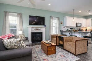 Smart TV, fireplace, foosball, stereo