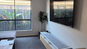 Smart-tv, eldstad och dvd-spelare