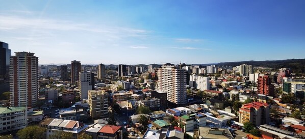 A cityscape with various buildings, including high-rise apartments and smaller structures. - Charming 1-bedroom apartment in Concepción with WiFi access (Concepción)