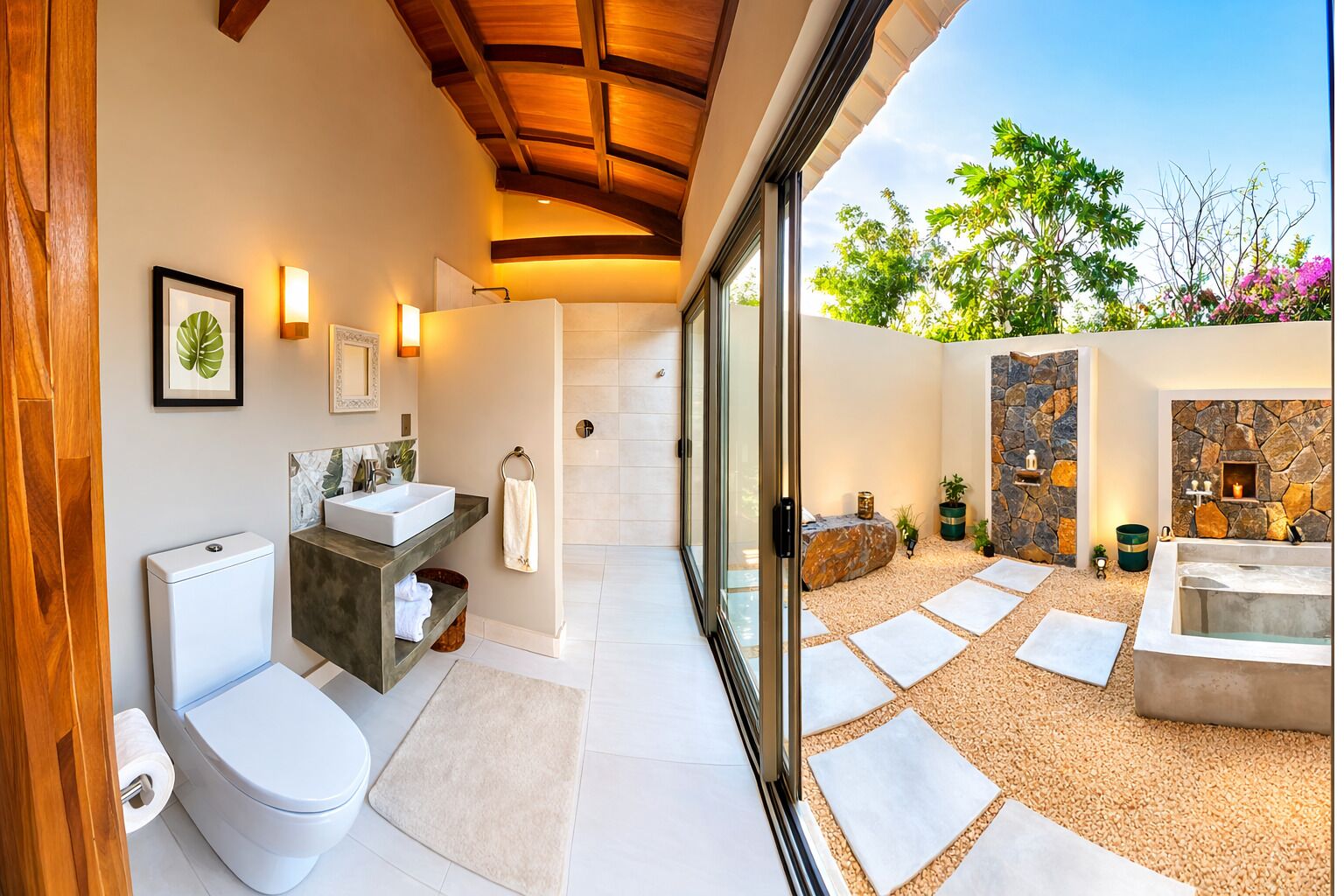 Shower, jetted tub, hair dryer, towels