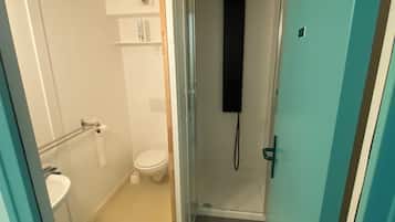 Shower, towels, toilet paper