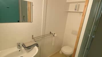 Shower, towels, toilet paper