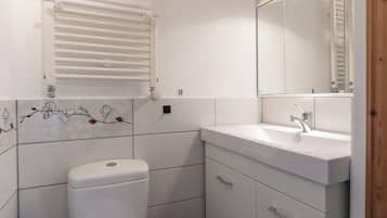 Shower, hair dryer, soap, shampoo