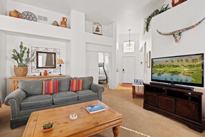 TV, fireplace, offices - 3rd Hole Hideaway–A Golf Dream at Desert Princess! (Cathedral City)